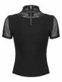 Black Gothic Punk Mesh Spliced Stand Up Collar T-Shirt for Women