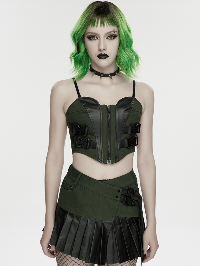 Black and Green Gothic Cyberpunk Corset Top for Women