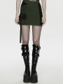 Black and Green Gothic Cyberpunk Asymmetrical Bodycon Short Skirt