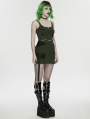 Black and Green Gothic Cyberpunk Asymmetrical Bodycon Short Skirt