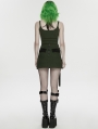 Black and Green Gothic Cyberpunk Asymmetrical Bodycon Short Skirt
