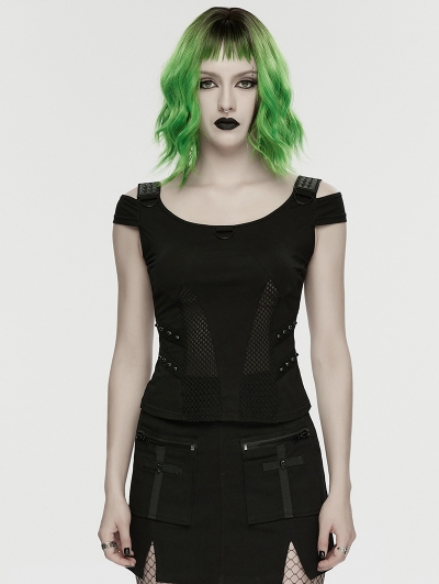 Black Gothic Cyberpunk Short Sleeve T-Shirt for Women