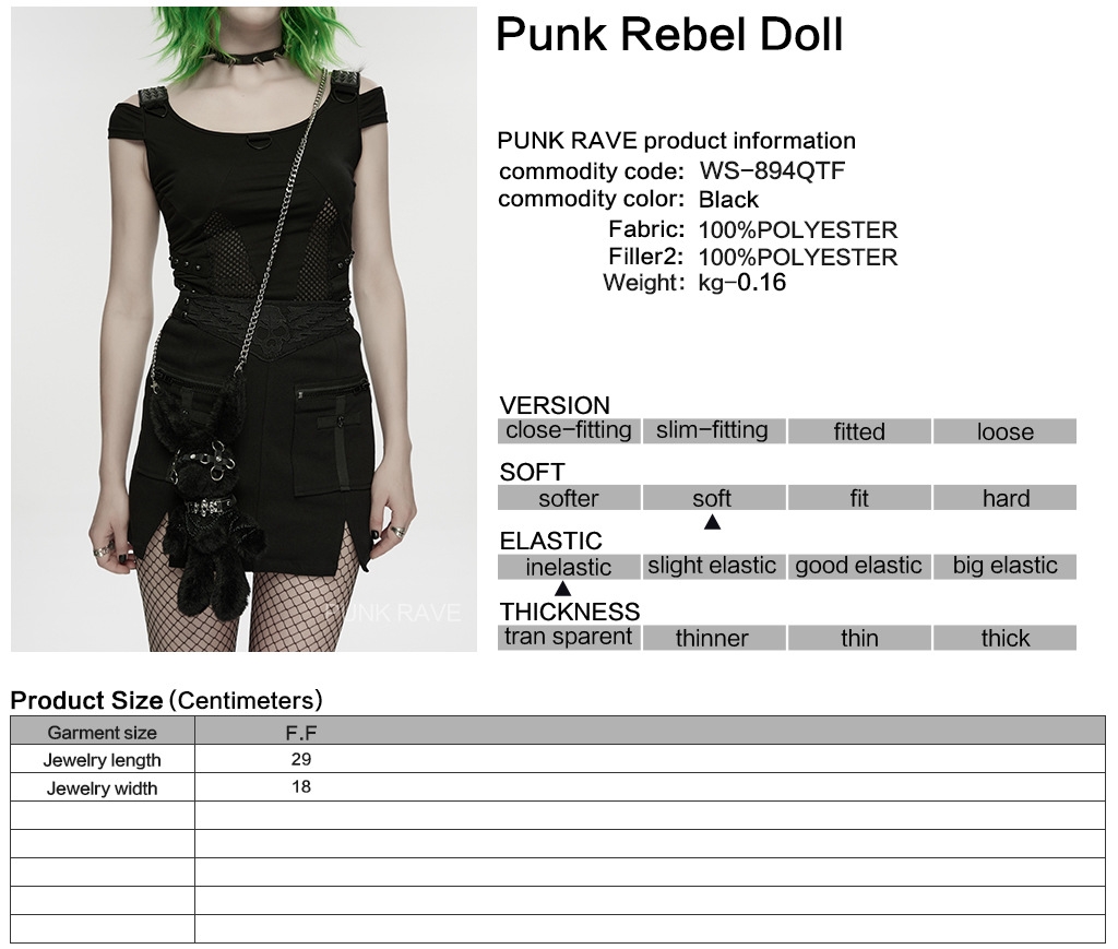 Black Gothic Punk Rebel Fur Doll