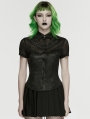 Black Gothic Punk Personality Mesh Spliced Short Sleeve Shirt for Women