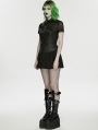 Black Gothic Punk Personality Mesh Spliced Short Sleeve Shirt for Women