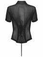 Black Gothic Punk Personality Mesh Spliced Short Sleeve Shirt for Women