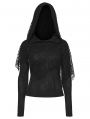 Black Wasteland Punk Gothic Hooded Long Sleeve T-Shirt for Women
