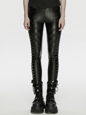 Black Gothic Punk Drawstring Leggings for Women