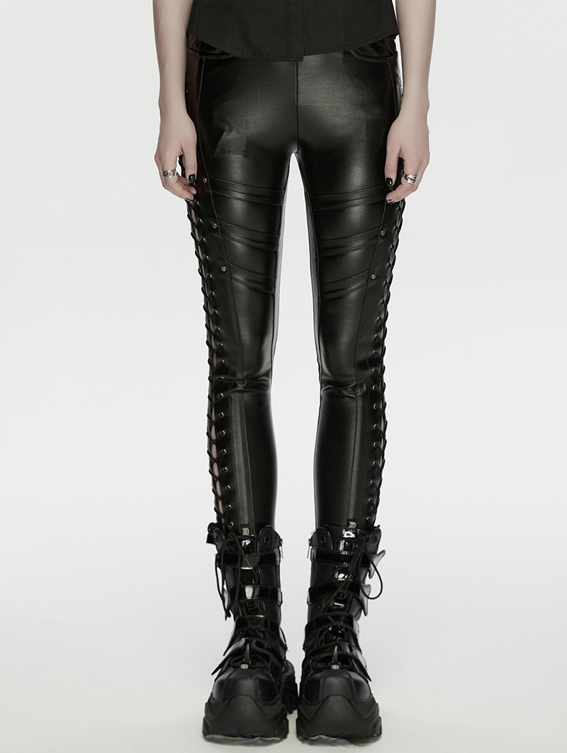 Black Gothic Punk Drawstring Leggings for Women