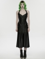 Black Gothic Cyberpunk Zipper Split Halter Long Dress