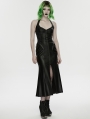 Black Gothic Cyberpunk Zipper Split Halter Long Dress