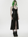 Black Gothic Cyberpunk Zipper Split Halter Long Dress
