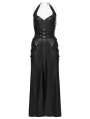 Black Gothic Cyberpunk Zipper Split Halter Long Dress