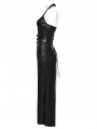 Black Gothic Cyberpunk Zipper Split Halter Long Dress