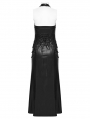 Black Gothic Cyberpunk Zipper Split Halter Long Dress