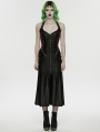 Black and Red Gothic Cyberpunk Zipper Split Halter Long Dress