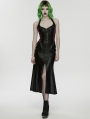 Black and Red Gothic Cyberpunk Zipper Split Halter Long Dress