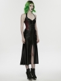 Black and Red Gothic Cyberpunk Zipper Split Halter Long Dress