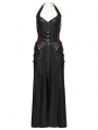 Black and Red Gothic Cyberpunk Zipper Split Halter Long Dress
