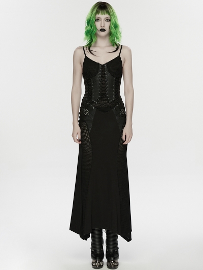 Black Gothic Punk Mesh Slip Fishtail Maxi Dress