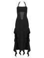 Black Sexy Gothic Punk Halter Irregular Ruffled Dress