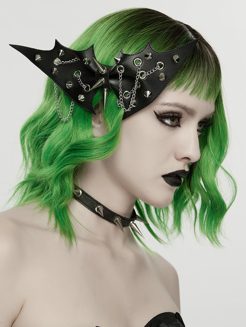 Black and Silver Spiked Punk Gothic Bat Bow Hairpin