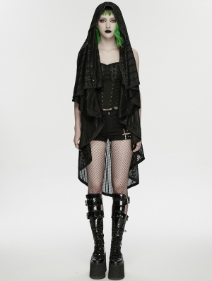 Black Gothic Punk Versatile Hooded Vest for Women