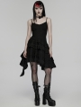 Black Gothic Embroidered Irregular Pleated Slip Dress