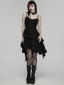 Black Gothic Embroidered Irregular Pleated Slip Dress