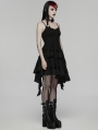 Black Gothic Embroidered Irregular Pleated Slip Dress