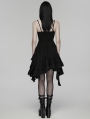 Black Gothic Embroidered Irregular Pleated Slip Dress