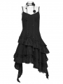 Black Gothic Embroidered Irregular Pleated Slip Dress