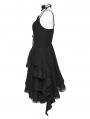Black Gothic Embroidered Irregular Pleated Slip Dress