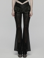 Black Gothic Ruffle Trim Flared Pants for Women
