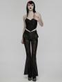 Black Gothic Ruffle Trim Flared Pants for Women