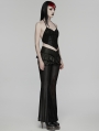 Black Gothic Ruffle Trim Flared Pants for Women