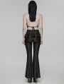 Black Gothic Ruffle Trim Flared Pants for Women