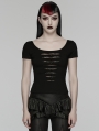 Black Gothic Punk Mesh Perspective Short Sleeve T-Shirt for Women
