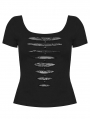 Black Gothic Punk Mesh Perspective Short Sleeve T-Shirt for Women