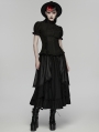 Black Gothic Textured Classical Ruffle Short Sleeve Shirt for Women