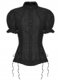 Black Gothic Textured Classical Ruffle Short Sleeve Shirt for Women