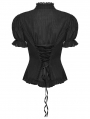 Black Gothic Textured Classical Ruffle Short Sleeve Shirt for Women