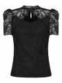 Black Gothic Lace Short Puff Sleeve Shirt for Women