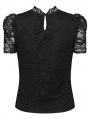 Black Gothic Lace Short Puff Sleeve Shirt for Women