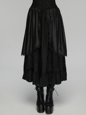 Black Retro Gothic Layered Lace Ruffle Long Skirt