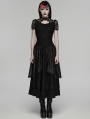 Black Retro Gothic Layered Lace Ruffle Long Skirt