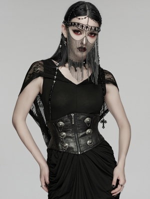 Black and Silver Gothic Cross Priest Tassel Headwear