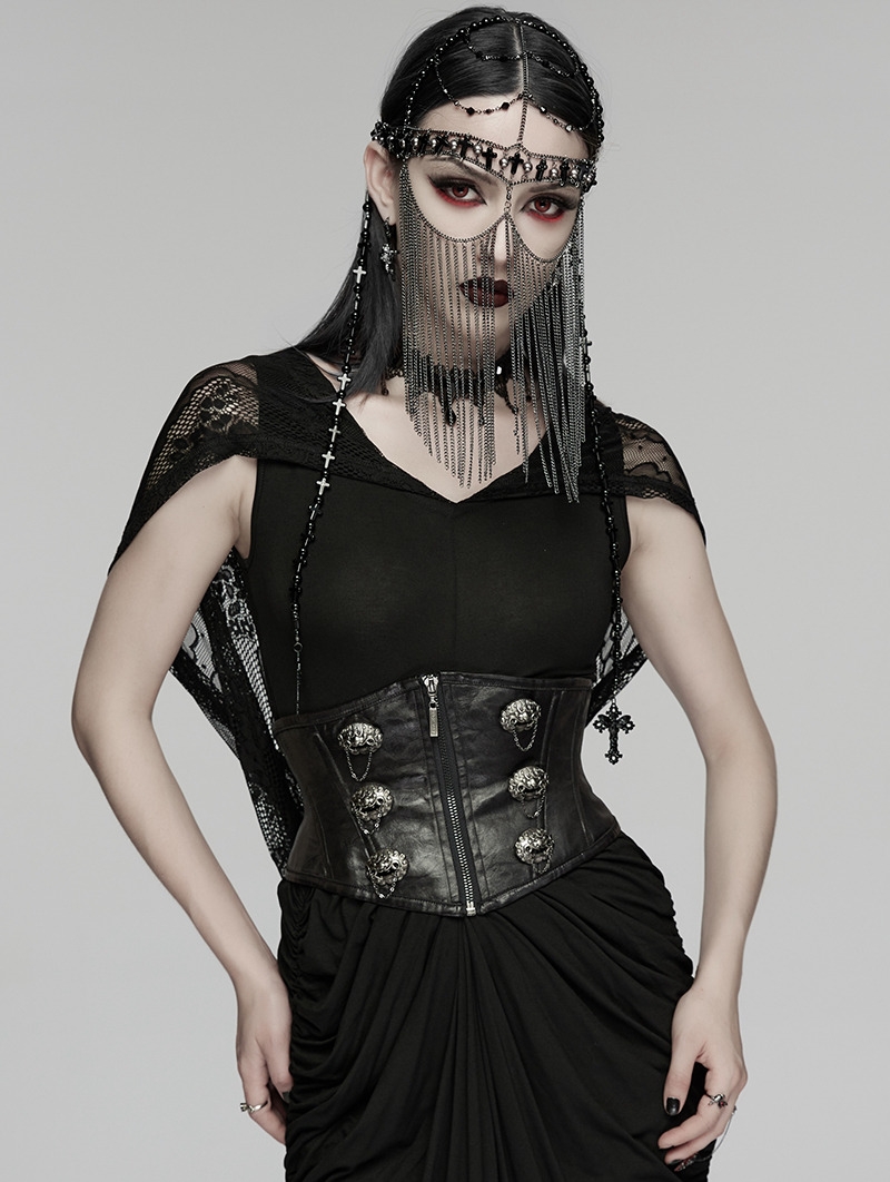 Black and Silver Gothic Cross Priest Tassel Headwear