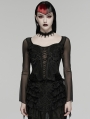 Black Gothic Embroidery Mesh Velvet Shirt for Women