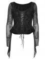 Black Gothic Embroidery Mesh Velvet Shirt for Women